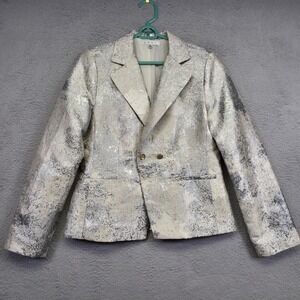 CAbi Blazer Womens 4 Metallic Silver Foil Party Statement Lined Formal‎ Jacket